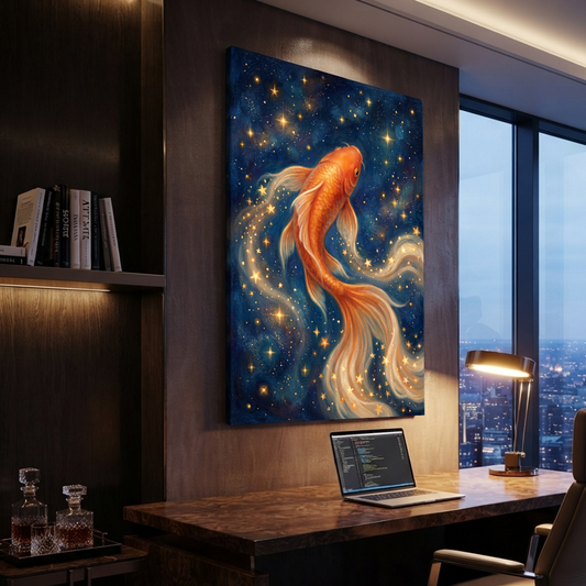 The Celestial Goldfish Dance – Soft Surreal Conceptual Canvas Art