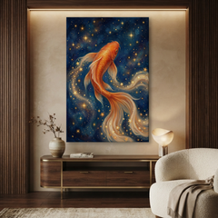 The Celestial Goldfish Dance – Soft Surreal Conceptual Canvas Art