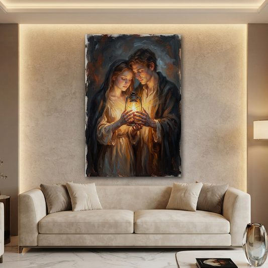 The Shared Lantern Glow – Soft Surreal Conceptual Canvas Art