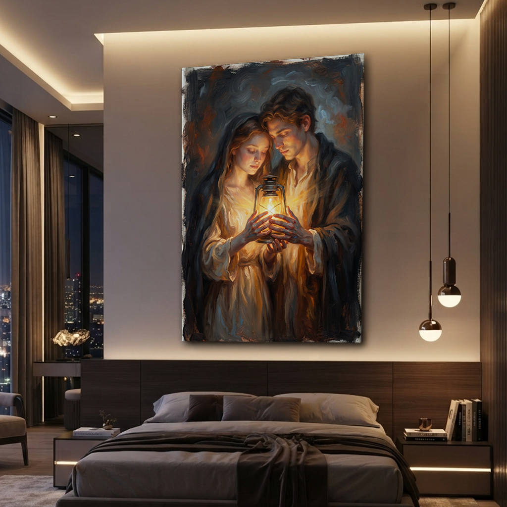 The Shared Lantern Glow – Soft Surreal Conceptual Canvas Art
