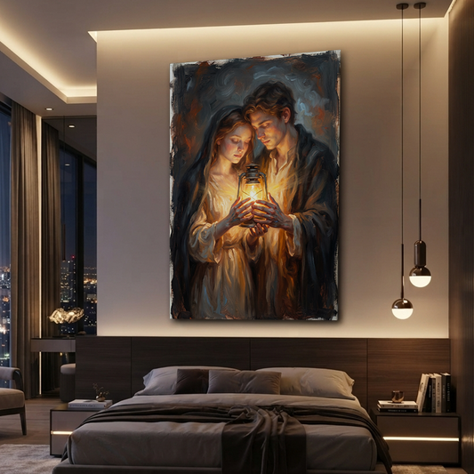 The Shared Lantern Glow – Soft Surreal Conceptual Canvas Art