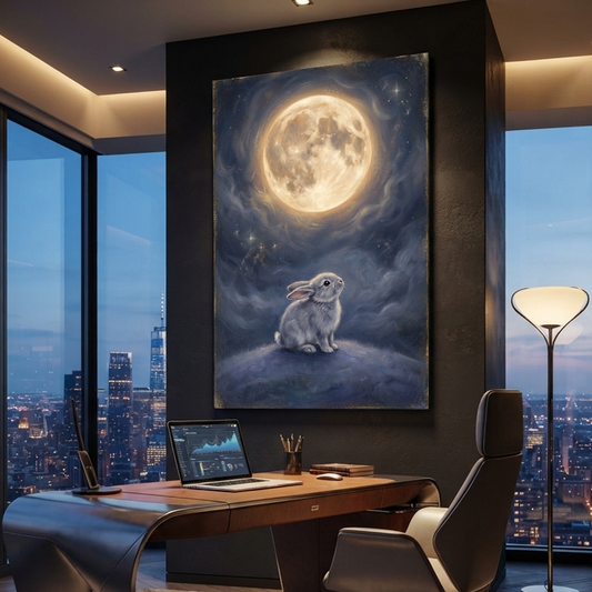 The Moongazer Bunny Dream – Soft Surreal Conceptual Canvas Art