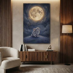 The Moongazer Bunny Dream – Soft Surreal Conceptual Canvas Art