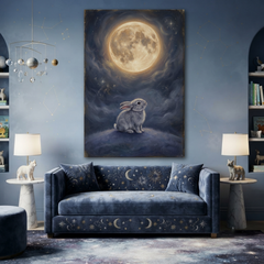 The Moongazer Bunny Dream – Soft Surreal Conceptual Canvas Art
