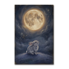 The Moongazer Bunny Dream – Soft Surreal Conceptual Canvas Art