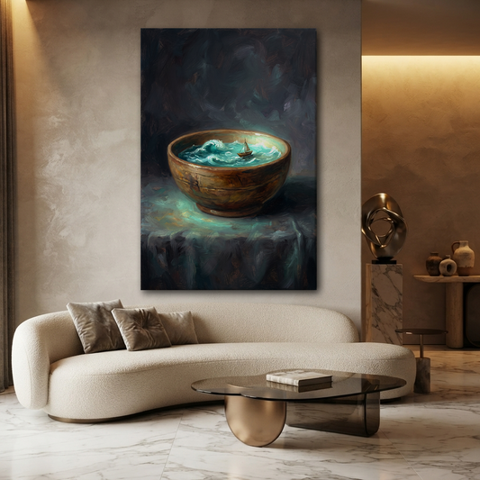 The Ocean In A Bowl – Soft Surreal Conceptual Canvas Art