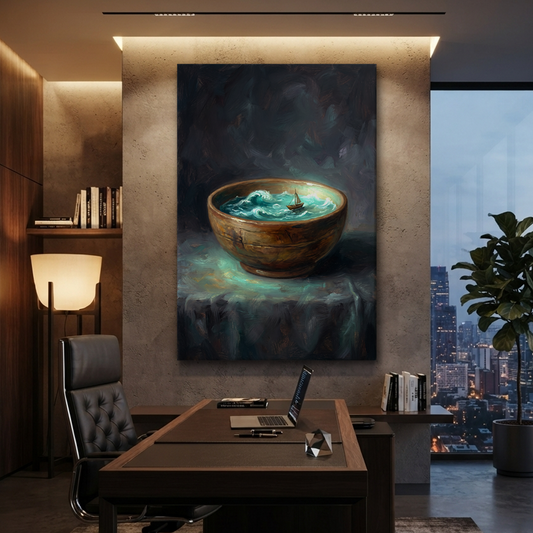The Ocean In A Bowl – Soft Surreal Conceptual Canvas Art