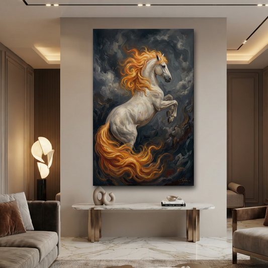 The Firemane Stallion Rises – Soft Surreal Conceptual Canvas Art