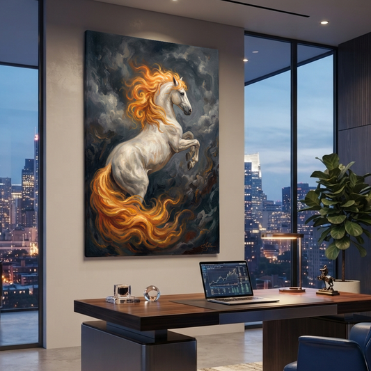 The Firemane Stallion Rises – Soft Surreal Conceptual Canvas Art