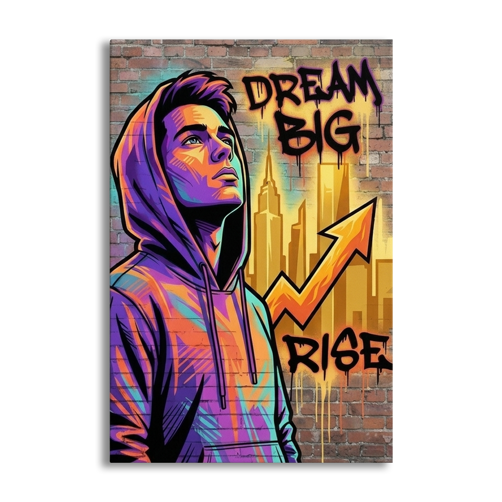 Skyline in His Eyes – Graffiti Hustle Art Canvas Prints, zoom in to see the canvas
