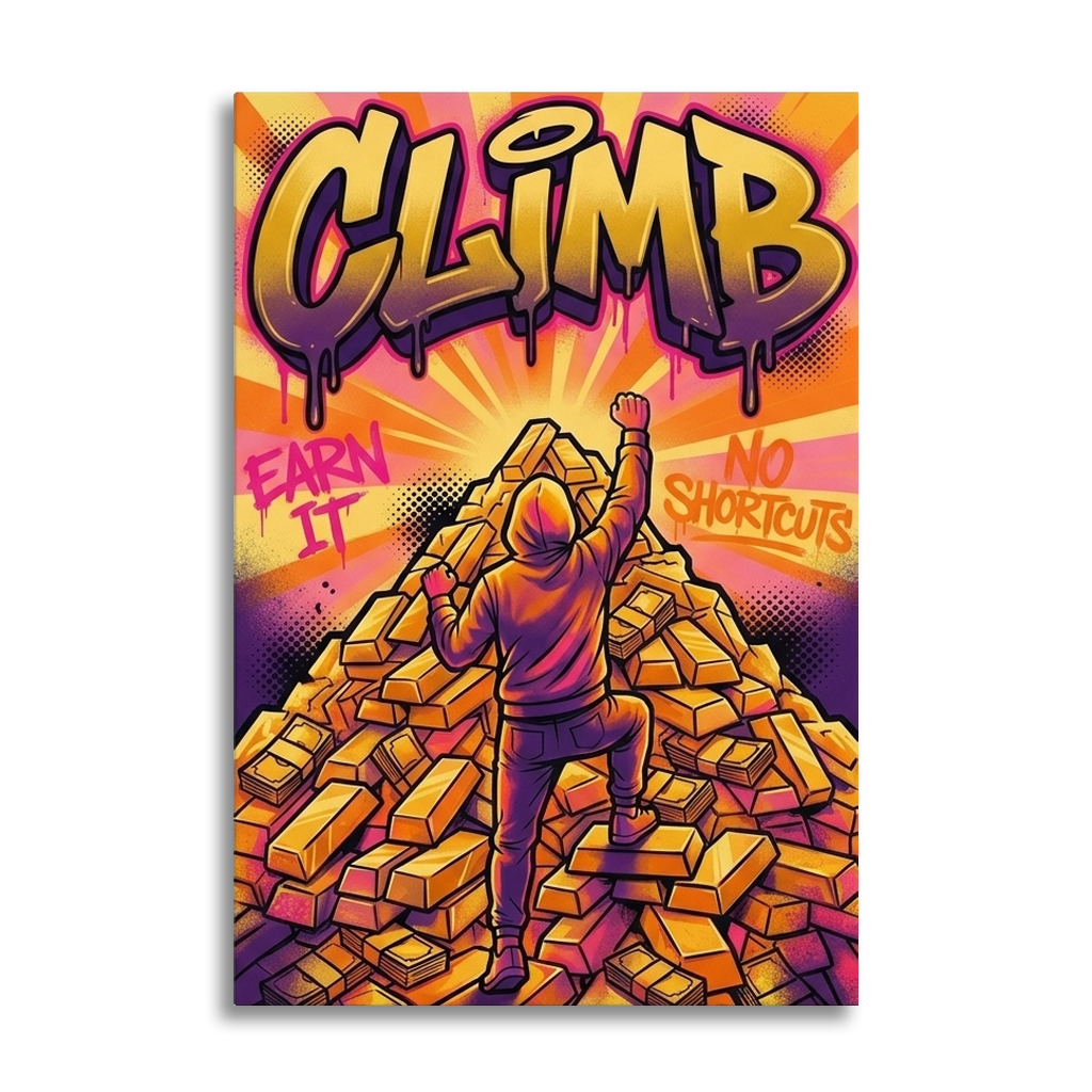 Summit Built of Gold – Graffiti Hustle Art Canvas Prints, zoom in to see the canvas