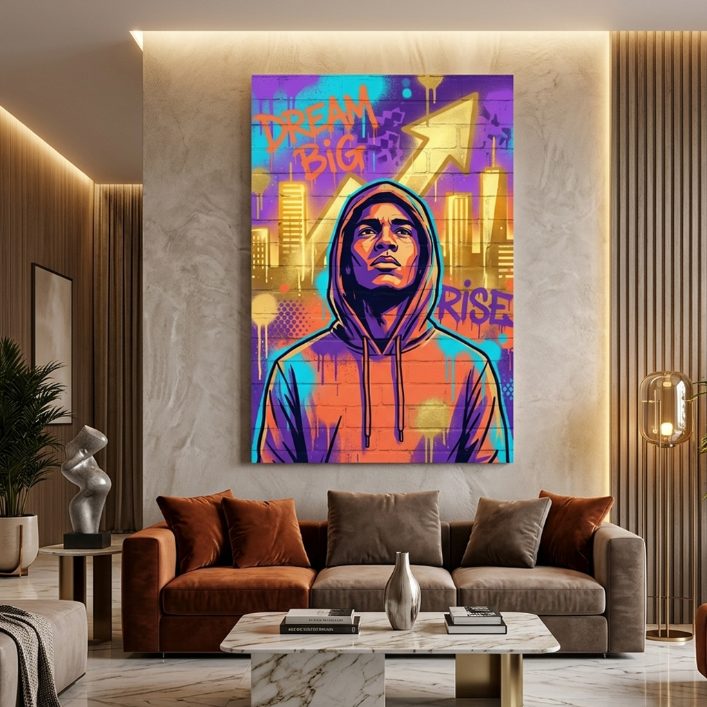 Gilded Skyline Dreamer – Graffiti Hustle Art Canvas Prints