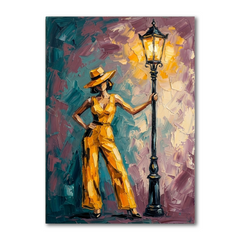 Golden Lady Streetlamp Glow – Women Figurative Canvas Prints