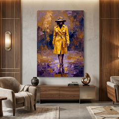 Yellow Coat Rainy Reflection – Women Figurative Canvas Prints