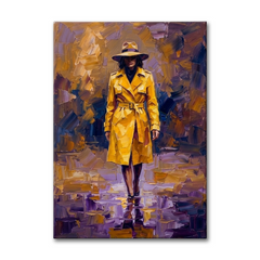 Yellow Coat Rainy Reflection – Women Figurative Canvas Prints