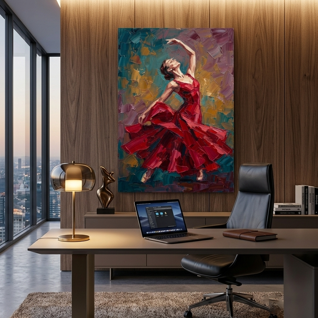 Crimson Ballerina In Flight – Women Figurative Canvas Prints
