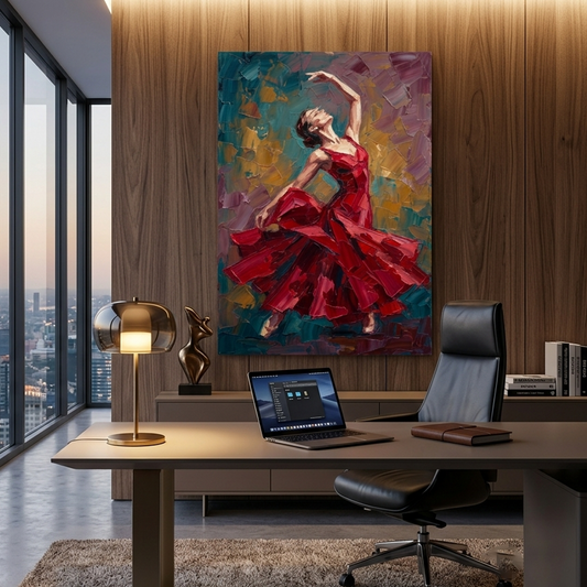 Crimson Ballerina In Flight – Women Figurative Canvas Prints