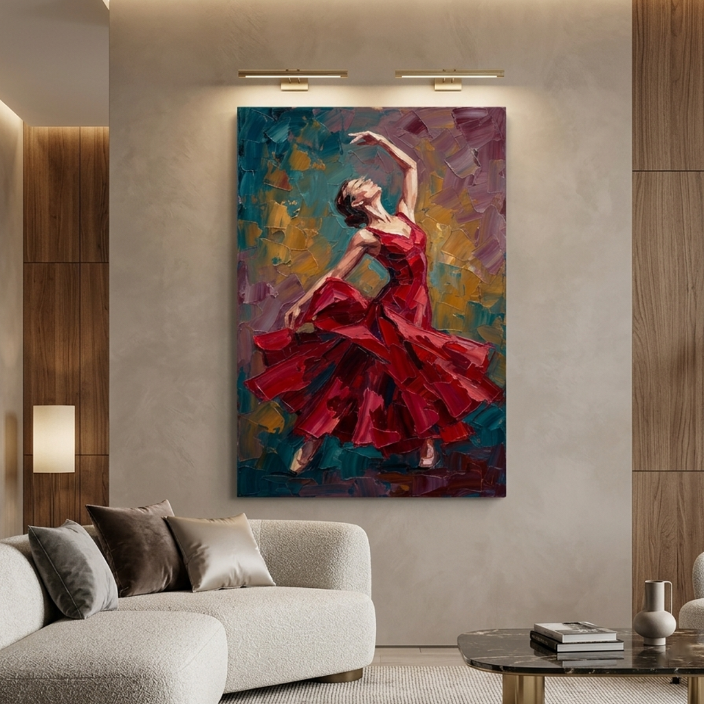 Crimson Ballerina In Flight – Women Figurative Canvas Prints