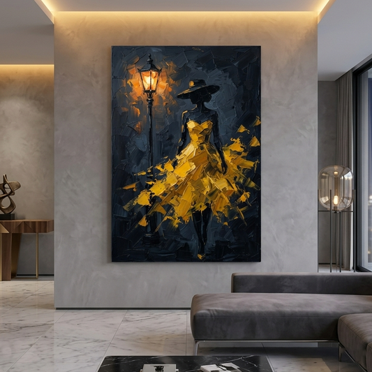 Golden Gown Midnight Lamp – Women Figurative Canvas Prints