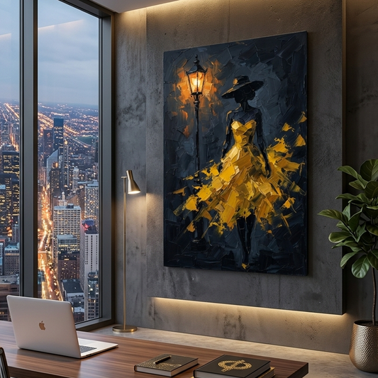 Golden Gown Midnight Lamp – Women Figurative Canvas Prints
