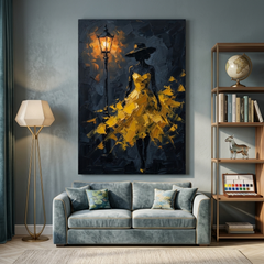 Golden Gown Midnight Lamp – Women Figurative Canvas Prints