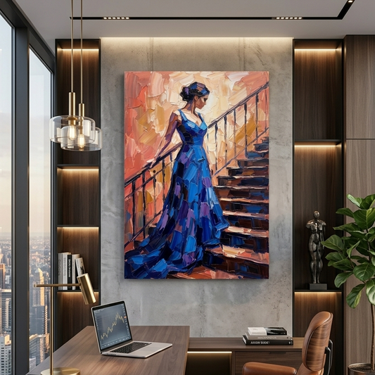 Blue Gown Grand Staircase – Women Figurative Canvas Prints