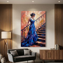 Blue Gown Grand Staircase – Women Figurative Canvas Prints