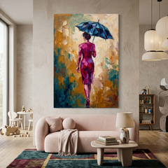 Magenta Walk Blue Umbrella – Women Figurative Canvas Prints