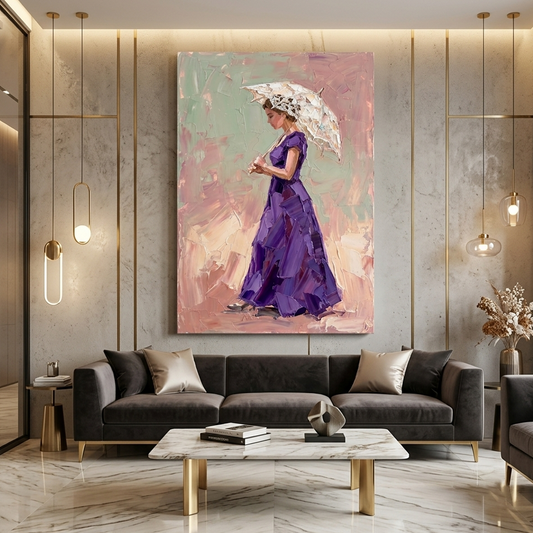 Violet Gown Vintage Parasol – Women Figurative Canvas Prints