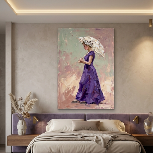 Violet Gown Vintage Parasol – Women Figurative Canvas Prints