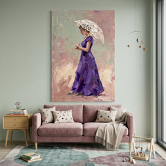 Violet Gown Vintage Parasol – Women Figurative Canvas Prints