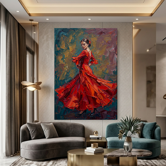 Scarlet Flamenco Dancing Grace – Women Figurative Canvas Prints