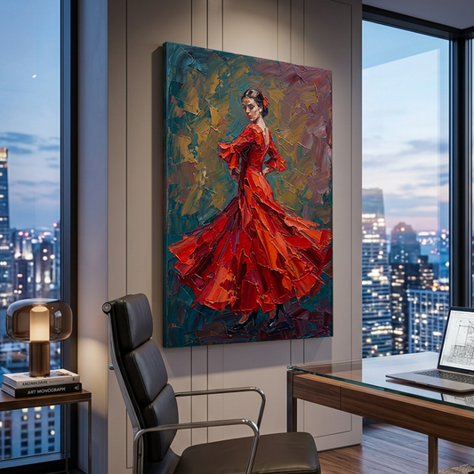 Scarlet Flamenco Dancing Grace – Women Figurative Canvas Prints