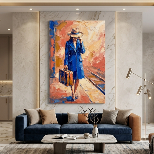 Blue Coat Traveller Journey – Women Figurative Canvas Prints