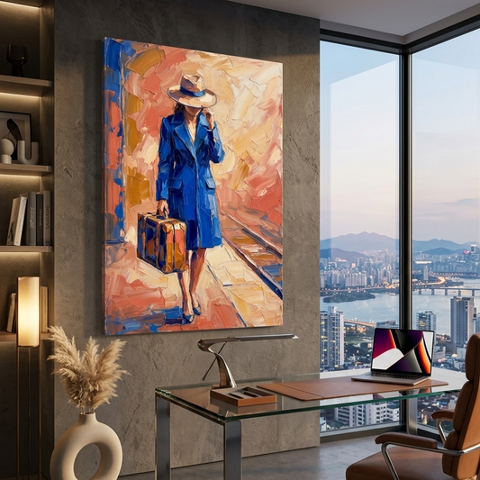 Blue Coat Traveller Journey – Women Figurative Canvas Prints