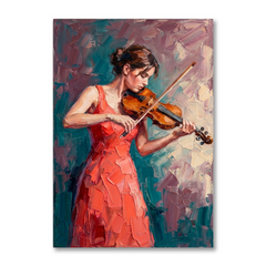 Coral Gown Violin Serenade – Women Figurative Canvas Prints