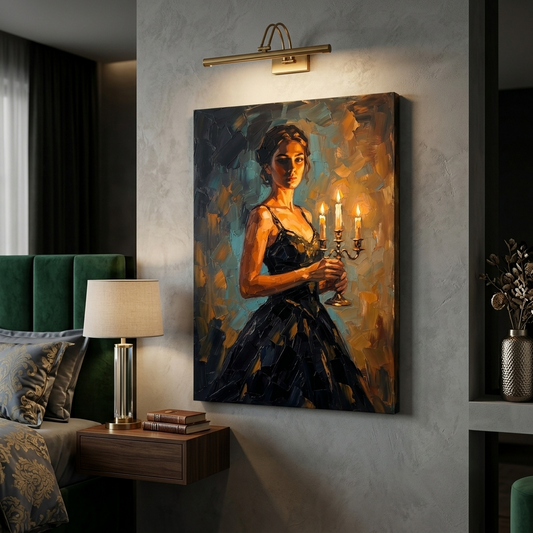Black Gown Candlelight Muse – Women Figurative Canvas Prints