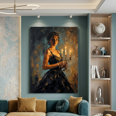 Black Gown Candlelight Muse – Women Figurative Canvas Prints