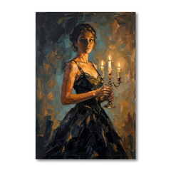 Black Gown Candlelight Muse – Women Figurative Canvas Prints
